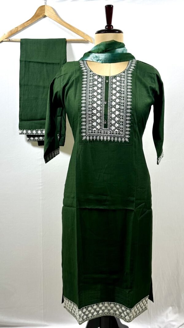 Dark green embroidary three piece chudidar