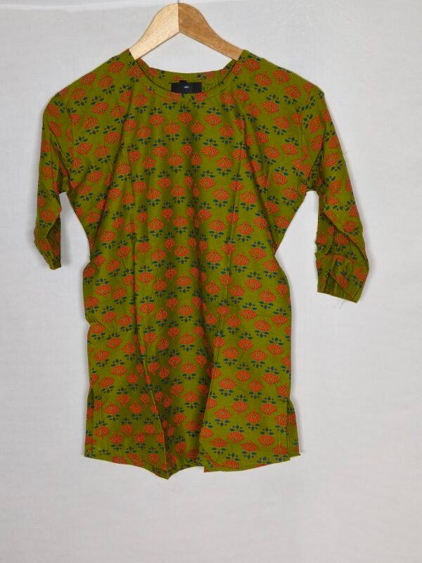 Floral cotton Kurti olive green