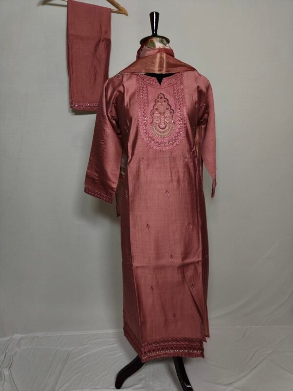 Copper coloured embrodiered yoke churidar set