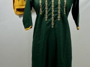 forest green with yellow floral embroidery work