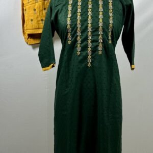 forest green with yellow floral embroidery work