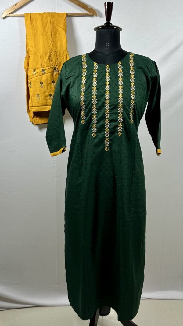 forest green with yellow floral embroidery work