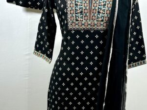 Golden intricate embroidery work black chudidar set