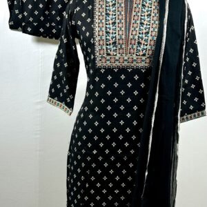 Golden intricate embroidery work black chudidar set