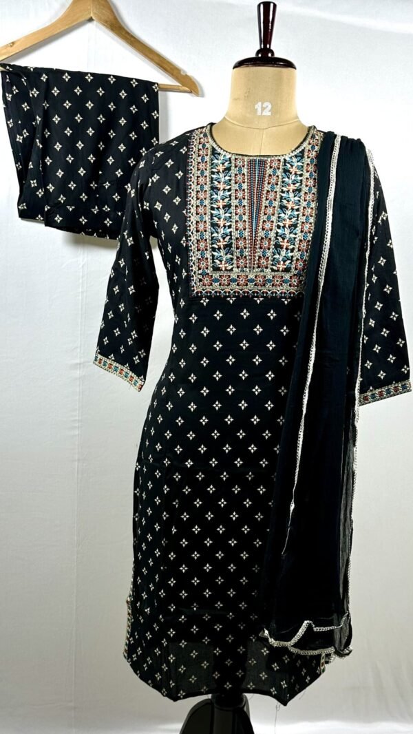 Golden intricate embroidery work black chudidar set