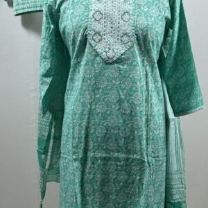 Intricate embroidery yoke teal green chudidar set