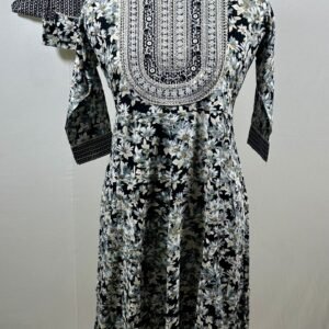 Black and white pattern designed with sequin embroidery on yoke with flare
