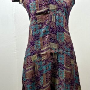 Coord set with shadess of purple teal and brown with accents of gold light green in intricate design