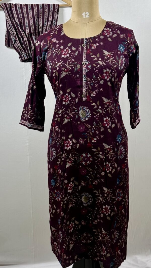 Floral pattern in shades of maroon pinl and green coord set