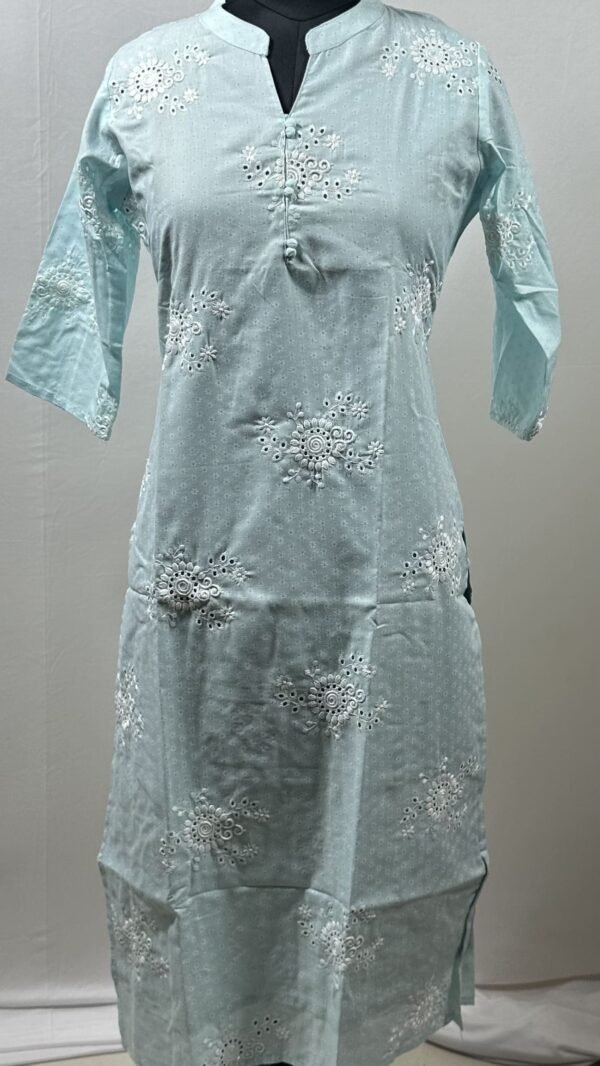 Hakoba designed sky blue cotton kurthi
