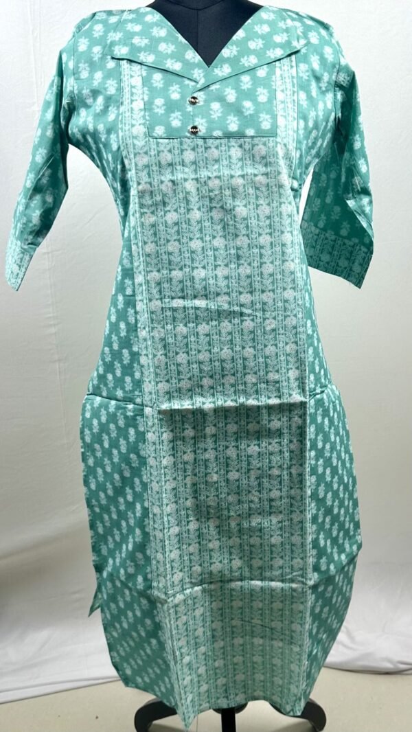 Straight cut kurthi sky blue with v-neckline 3/4th kurthi_aurafablifestlye