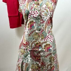 Coord set cream floral design with red pant
