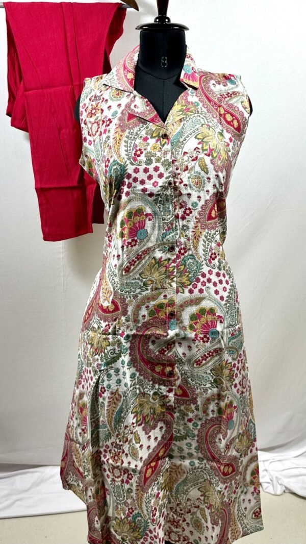 Coord set cream floral design with red pant