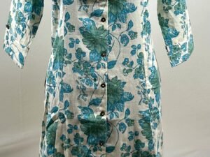 Floral designed bue and green cotton long kurthi