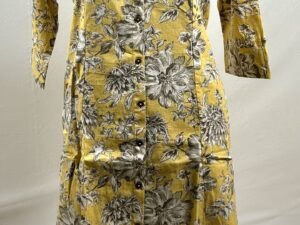 Floral designed mustard yellow cotton long kurthi