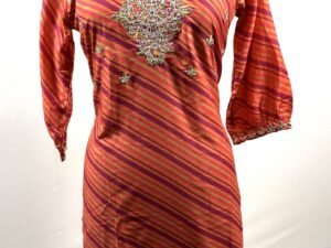 Orange cross stripped pattern with golden embroidery tones