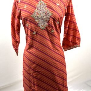 Orange cross stripped pattern with golden embroidery tones