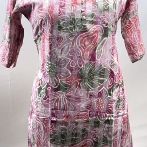 Pink dress with floral pattern and a button placket