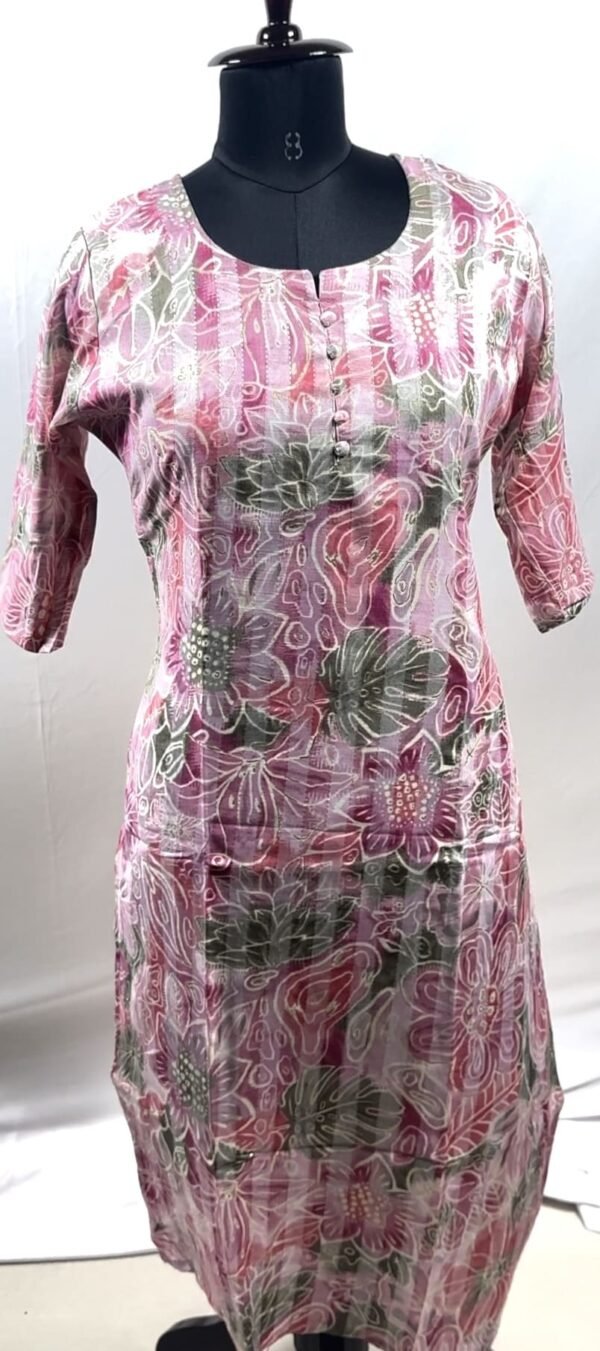 Pink dress with floral pattern and a button placket
