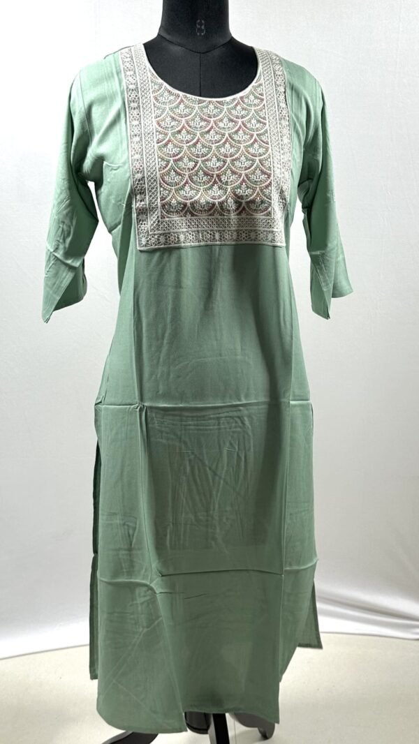 Long kurthi with intricate embroidery pattern