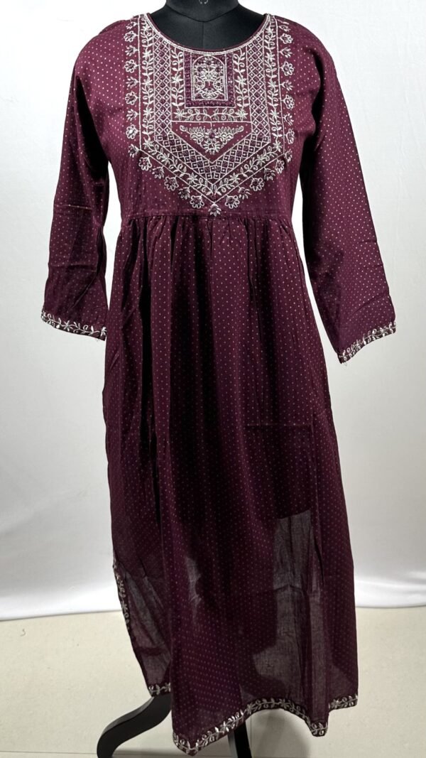 Golden embroided yoke side slit anarkali kurthi