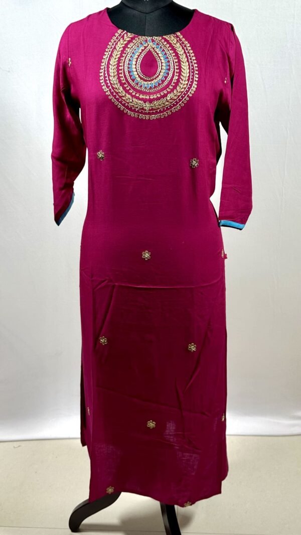 Neck rouded golden embrioded long kurthi