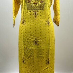 Yellow base with red embroided long kurthi