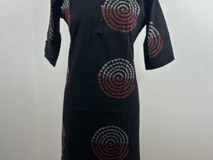 Black kurthi with circled gery and maroon pinted design