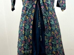 Dark blue floral printed overcoated kurthi