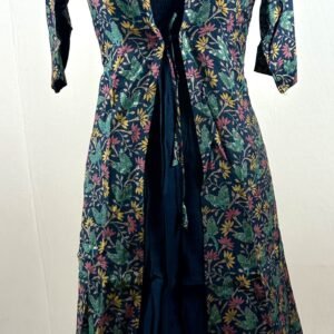 Dark blue floral printed overcoated kurthi