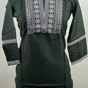 Forest green with white embroided short kurthi