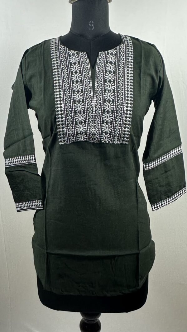 Forest green with white embroided short kurthi