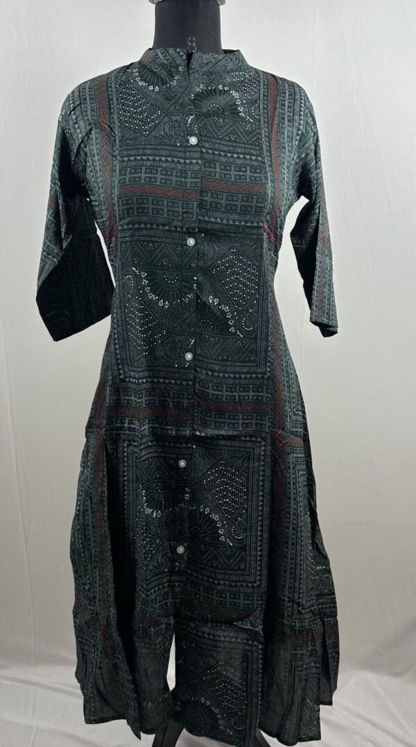 Dark green with white digital printed kurthi