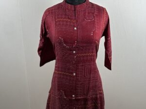 Dark maroon with white digital printed kurthi