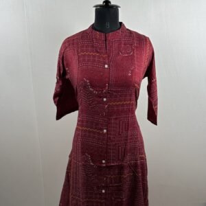 Dark maroon with white digital printed kurthi