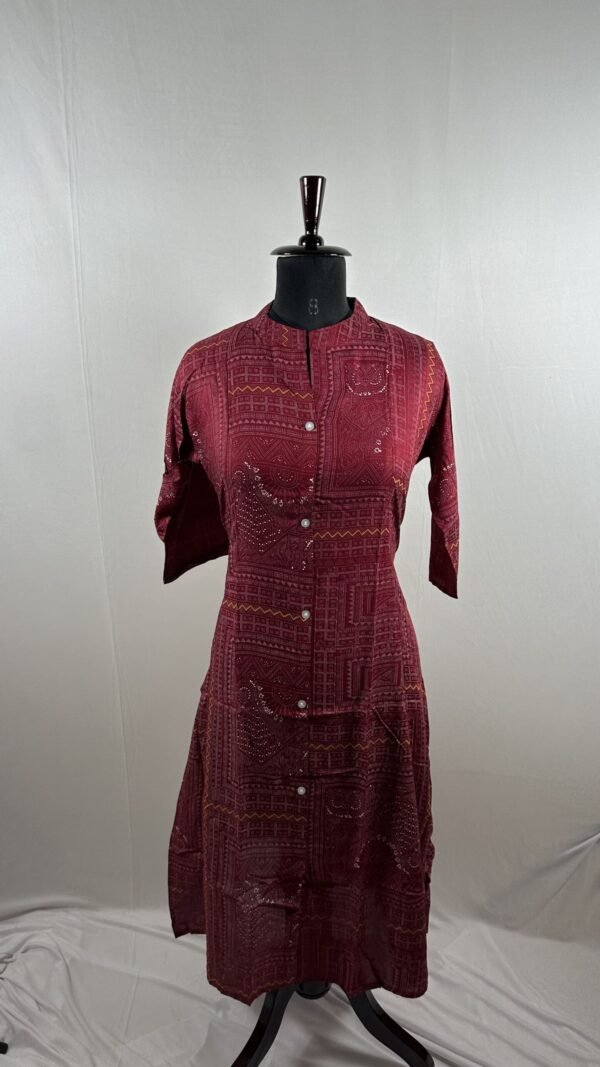 Dark maroon with white digital printed kurthi