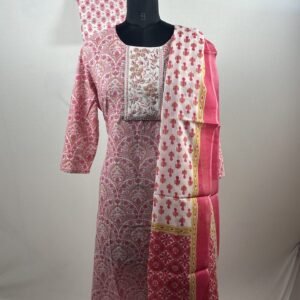 Baby Pink floral designed and white emobrided yoke chudidar set