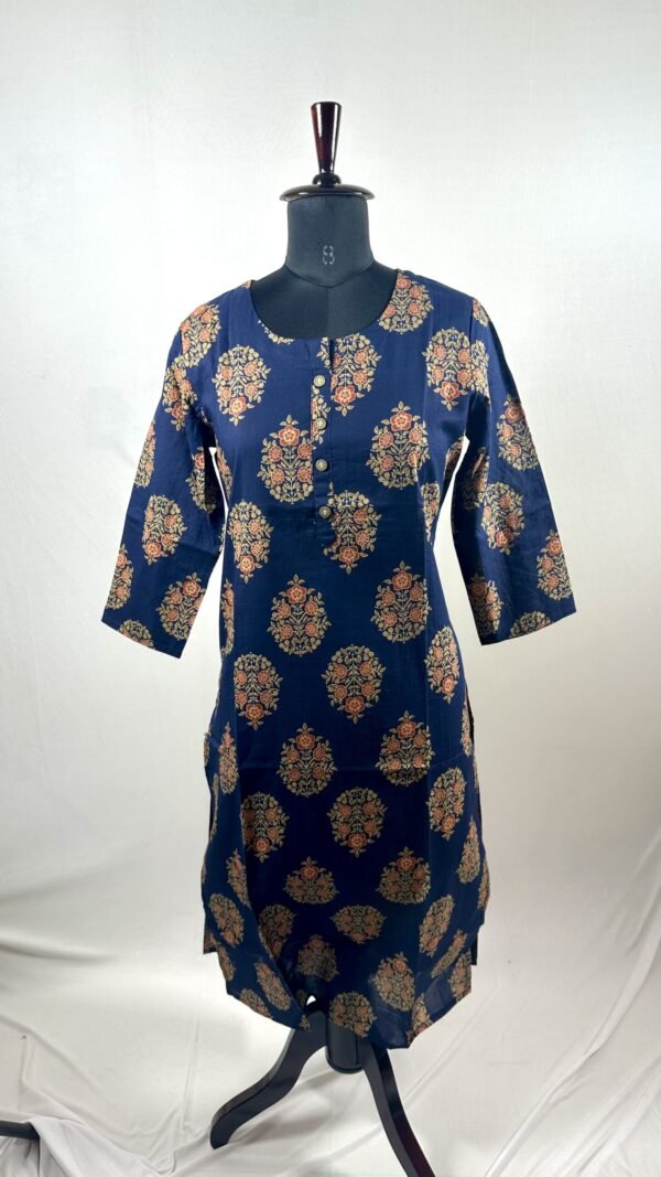 Navy blue floral designed kurthi