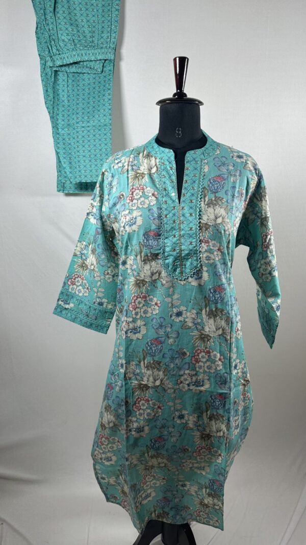 Light teal green floral designed Coord set