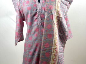 Grey with pink ffloral chudidar set