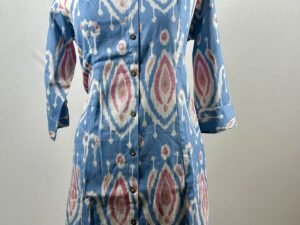 Sky blue with white pink printed cotton kurthi