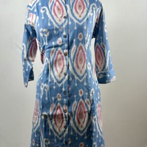 Sky blue with white pink printed cotton kurthi