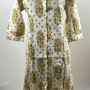 Biege coloured with lemon yelo floral pattern cotton kurthi
