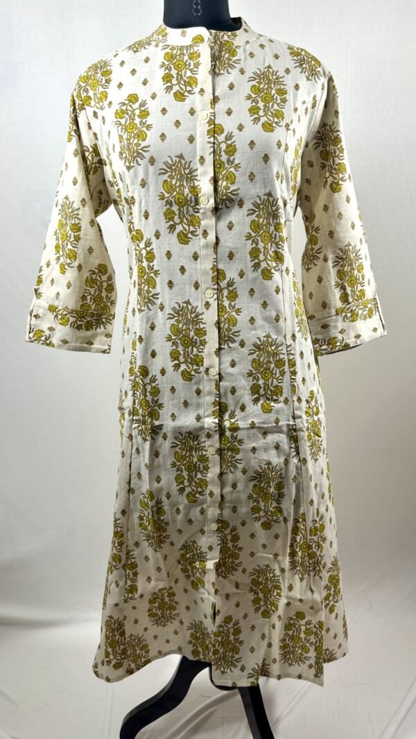 Biege coloured with lemon yelo floral pattern cotton kurthi