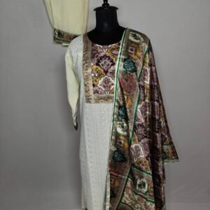 Ivory multi coloured printed churidar set