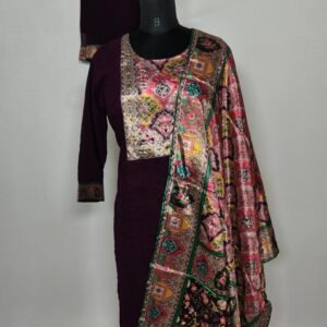Grape wine multi coloured printed churidar set