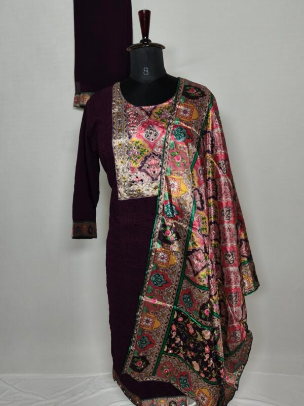 Grape wine multi coloured printed churidar set