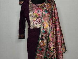 Grape wine multi coloured printed churidar set