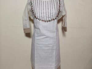 White Cotton Kurti with Golden boarder
